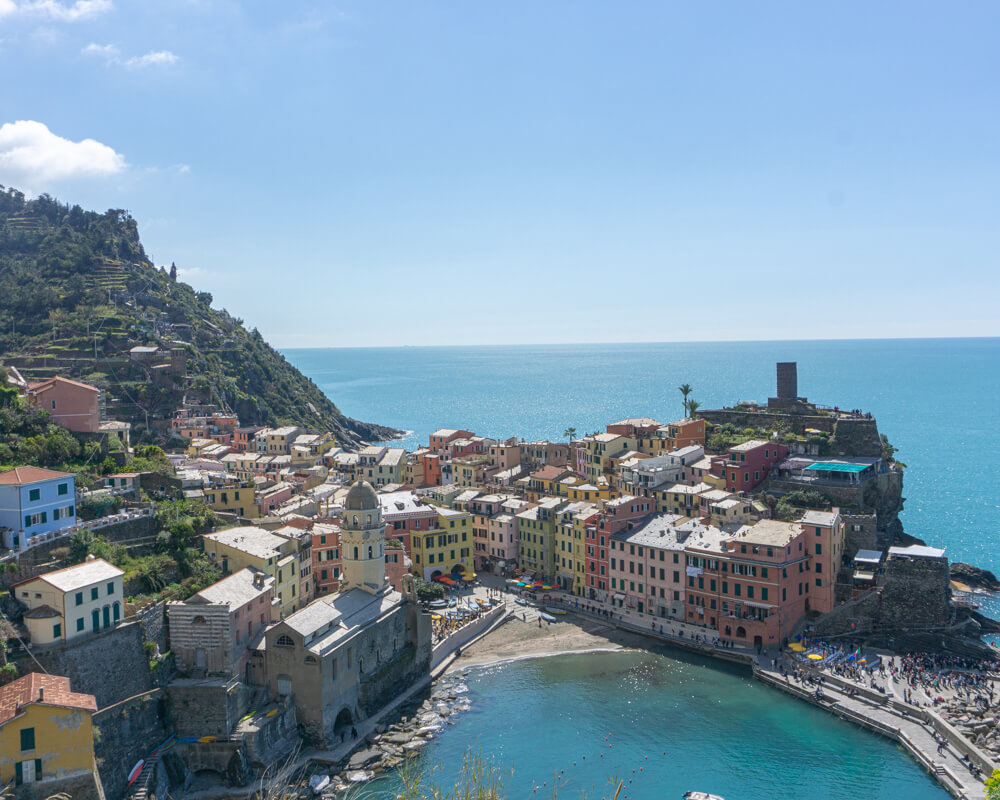 View of Vernazza harbour along the Cinque Terre coastline